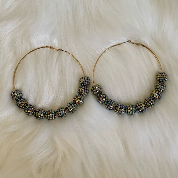 Shambala Oversize Beaded Hoops Earrings - Picture 2 of 5